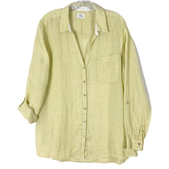 nwot SIGRID OLSEN Shirt Tunic XL Linen Mother-Pearl-Button-Up,Roll-Tab-Long-slv - Picture 1 of 10